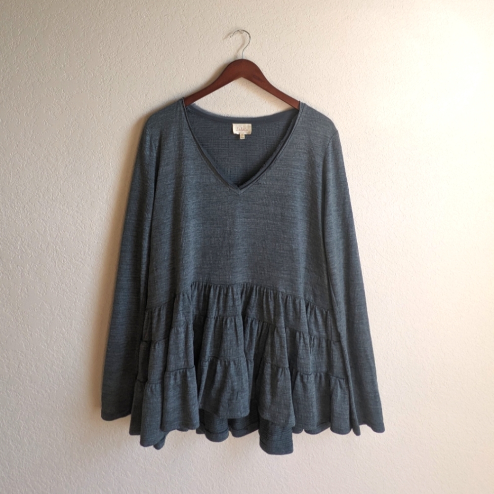 Blue Anthropologie Ruffled V Neck